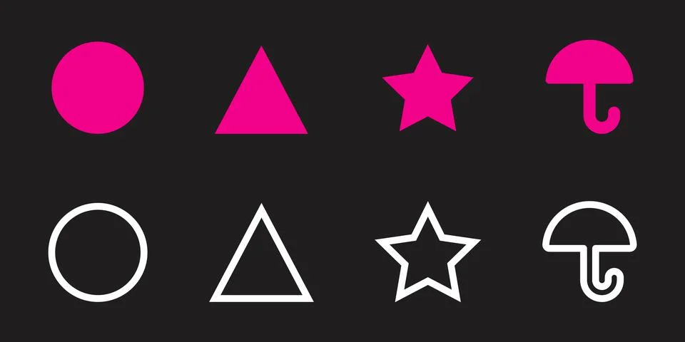 Squid Game pattern. Pink and white circle, triangle, star and umbrella shapes on 스톡 일러스트