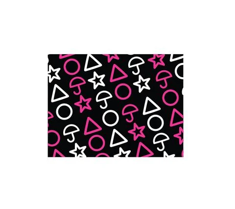 'squid game' Triangle, Circle, Star and Umbrella shapes pattern. Colorful vec Stock Illustration