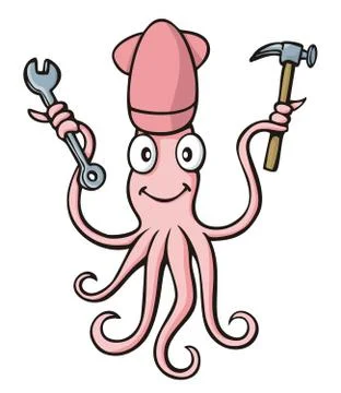 Squid handyman cartoon Stock Illustration