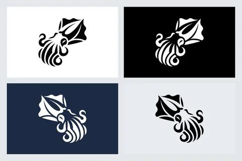 Squid Icon Set Vector Minimalist Design Stock Illustration