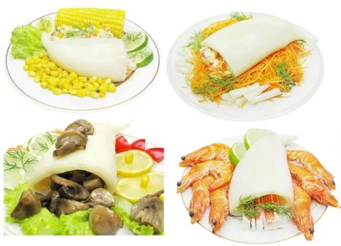 Squid meal with corn Stock Illustration