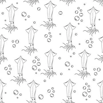 Squid pattern black outline, vector isolated illustration on a white backgrou Stock Illustration