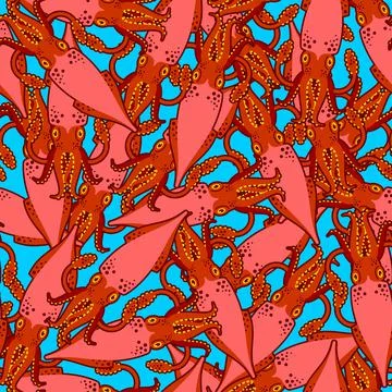 Squid pattern seamless. calamary background. Baby fabric texture イラスト素材