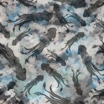 Squid pattern seamless. calamary background. Artistic illustration Stock Illustration