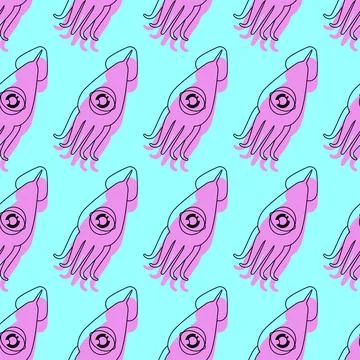 Squid pattern seamless. cephalopod marine animal background. Vector texture イラスト素材