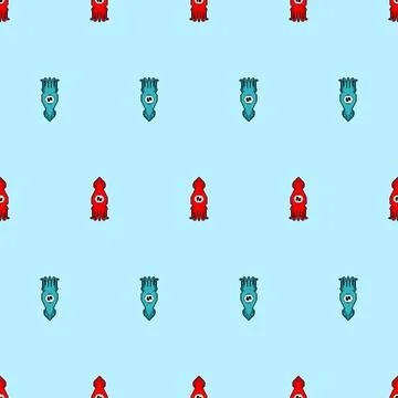Squid pixel art pattern seamless 8 bit cephalopod marine animal background. p Stock Illustration
