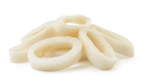 Squid rings heap on a white background. Isolated Stock Photos