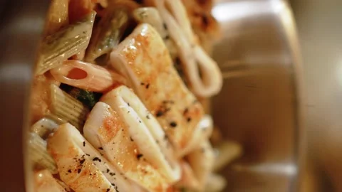 Squid rings. Paste. Slow motion. 120 fps. Vertical video Stock Footage 172439995