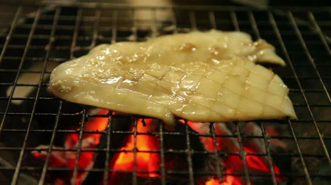 Squid roasting Stock Footage 35921739