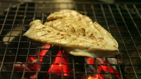 Squid roasting Stock Footage 35932874