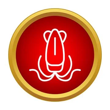 Squid sea creature icon on red circle button Stock Illustration