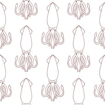 Squid seamless pattern in line art style. Undersea animal silhouette for summer Illustrazione stock