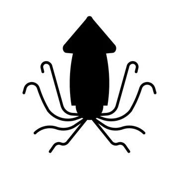 Squid silhouette icon with legs spread. Seafood. Vector. Stock Illustration