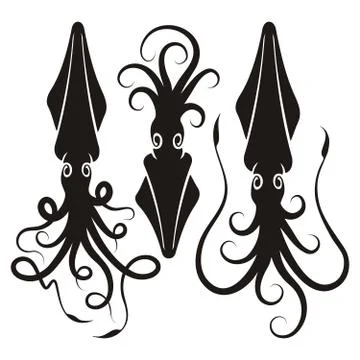 Squid silhouettes Stock Illustration