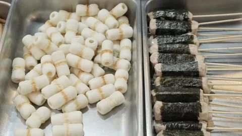 Squid is sliced in tray, blanks for sushi Video stock 310797744