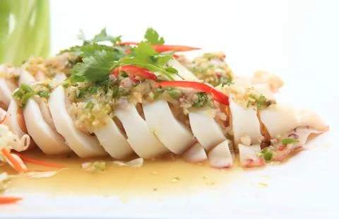 Squid steamed with lemon Stock Photos