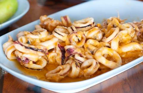 Squid stir-fried Stock Photos