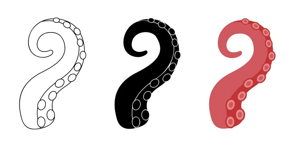 Squid tentacles with suction cups. Curved octopus arms for sea monster, nautical Stock Illustration