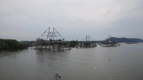 Squid trap made of bamboo. Stock Footage 220755757