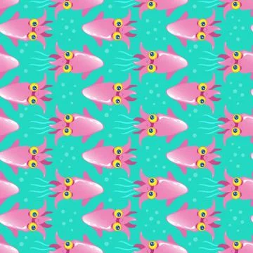 The squid in the water, children's seamless vector texture Stock Illustration