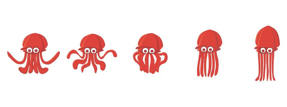 Squids animation sequence, loop animation sprite sheet. Vector illustration Stock Illustration