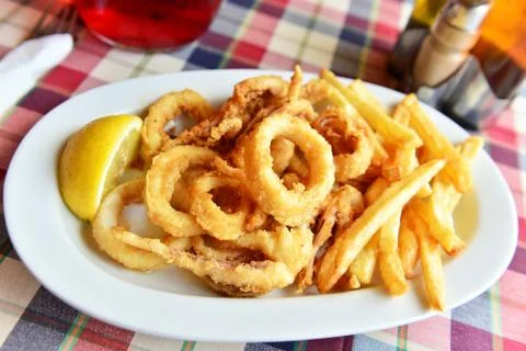 Squids with fries Stock Photos