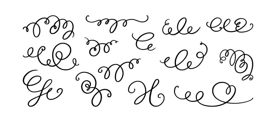 Squiggle and swirl lines. Set of hand drawn calligraphic swirls. Vector Stock Illustration