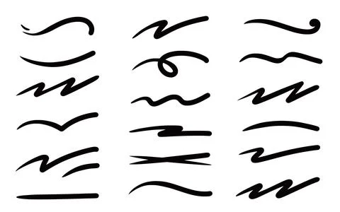 Squiggle brush scribble underline. Marker pen emphasis highlight swoosh stroke Illustrazione stock