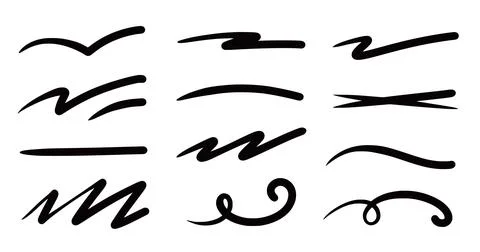 Squiggle brush scribble underline. Marker pen emphasis highlight swoosh stroke Illustrazione stock