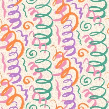 Squiggle scribble confetti seamless pattern. Hand drawn party endless background Stock Illustration