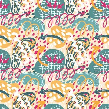 Squiggle shape pattern, 90s party. Abstract childish fun doodle, trendy color 库存插图