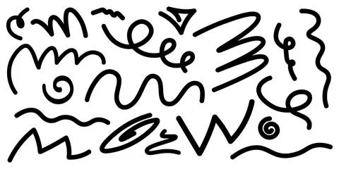 Squiggles Set. Hand Drawn Curly Lines. Vector Collection For Design. Stock Illustration