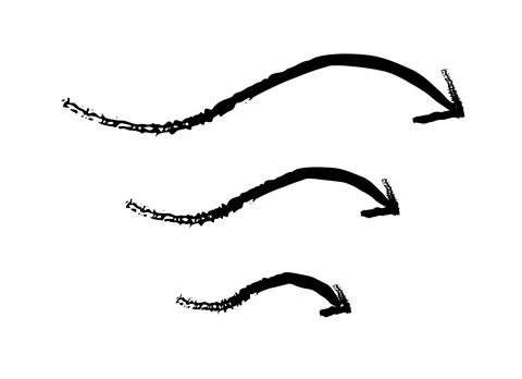 Squiggly curved arrows pointing down grunge doodle design element set Illustrazione stock