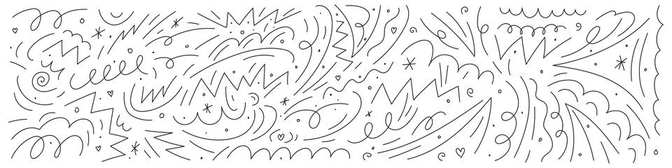 Squiggly lines in pencil, doodles, scribbles, brush squiggles, chalk patterns Stock Illustration