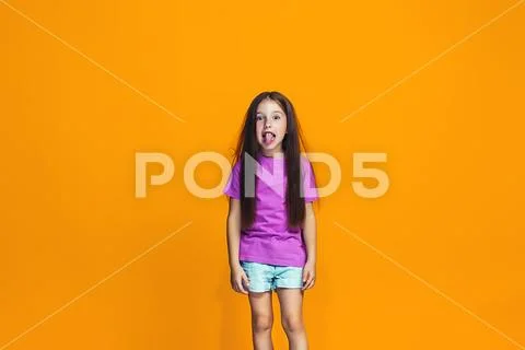 The squint eyed teen girl with weird expression Stock Photos