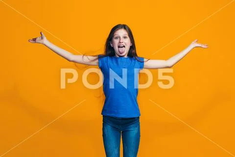 The squint eyed teen girl with weird expression Stock Photos
