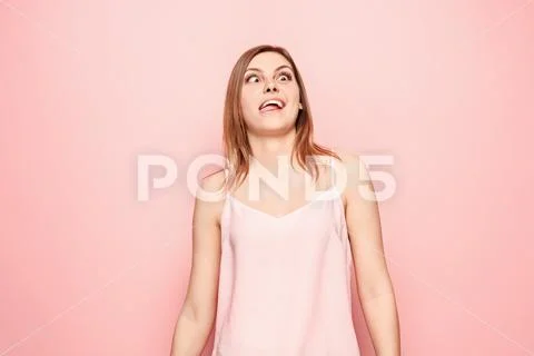 The squint eyed woman with weird expression Stock Photos