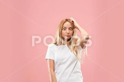 The squint eyed woman with weird expression Stock Photos