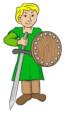 Squire with sword and shield Stock Illustration