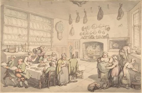 The Squire's Kitchen late 18thearly 19th century Thomas Rowlandson British... Stock Illustration