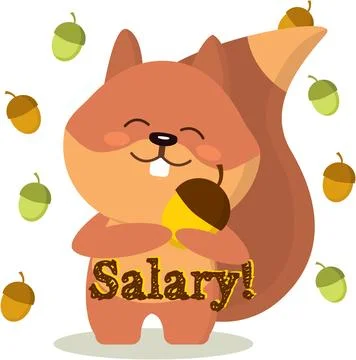 Squirrel with an acorn in his hands. Vector image on the topic of Salary Stock Illustration