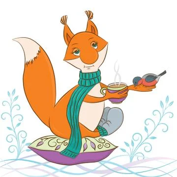 Squirrel and bird Stock Illustration