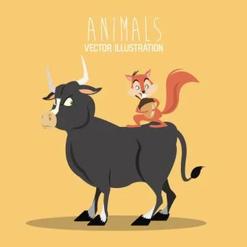 Squirrel  and bull design  , vector graphic , animal illustration Stock Illustration