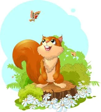 Squirrel and butterfly Stock Illustration