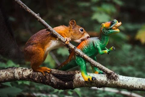 Squirrel and dinosaur Stock Photos