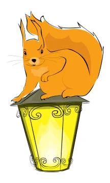 Squirrel and lantern Stock Illustration