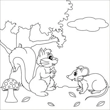 The squirrel and the mouse are talking in the woods Stock Illustration