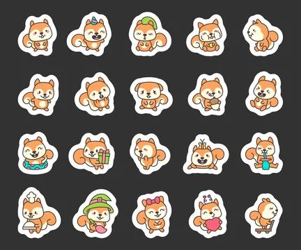 Squirrel animal set featuring various poses Illustrazione stock