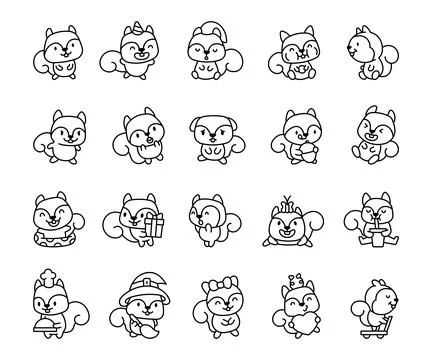 Squirrel animal set featuring various poses Stock Illustration
