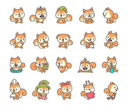 Squirrel animal set featuring various poses Illustrazione stock